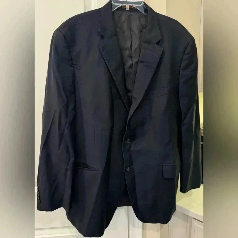 Peter Millar Made In Canada Navy Blue Woven 2 Button 100% Wool Blazer Jacket 46R